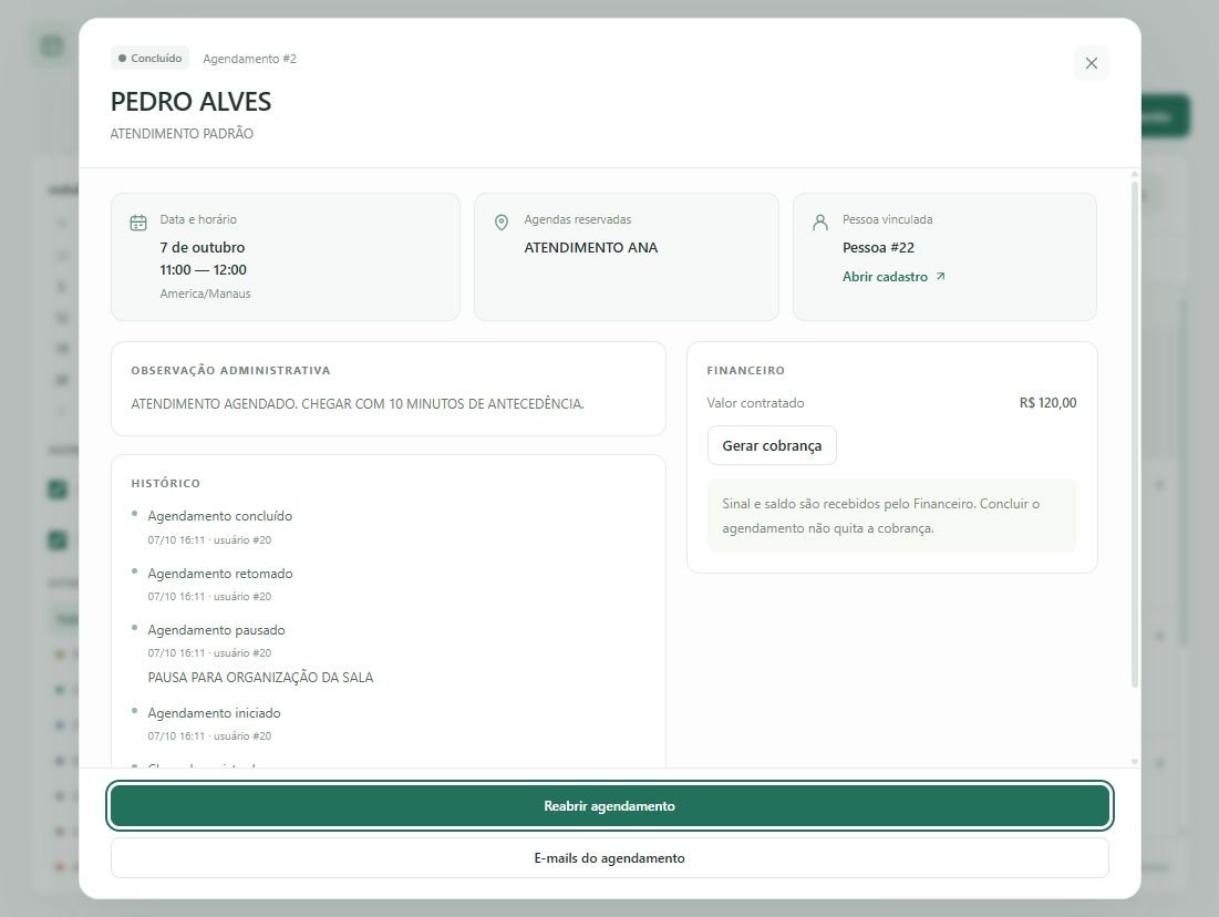 Consulte no histórico os registros de pausa, retomada e conclusão.