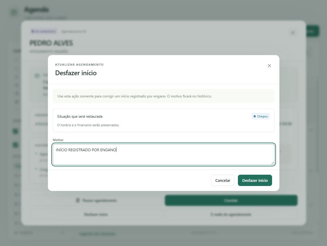 Use Desfazer início para corrigir um início registrado por engano.