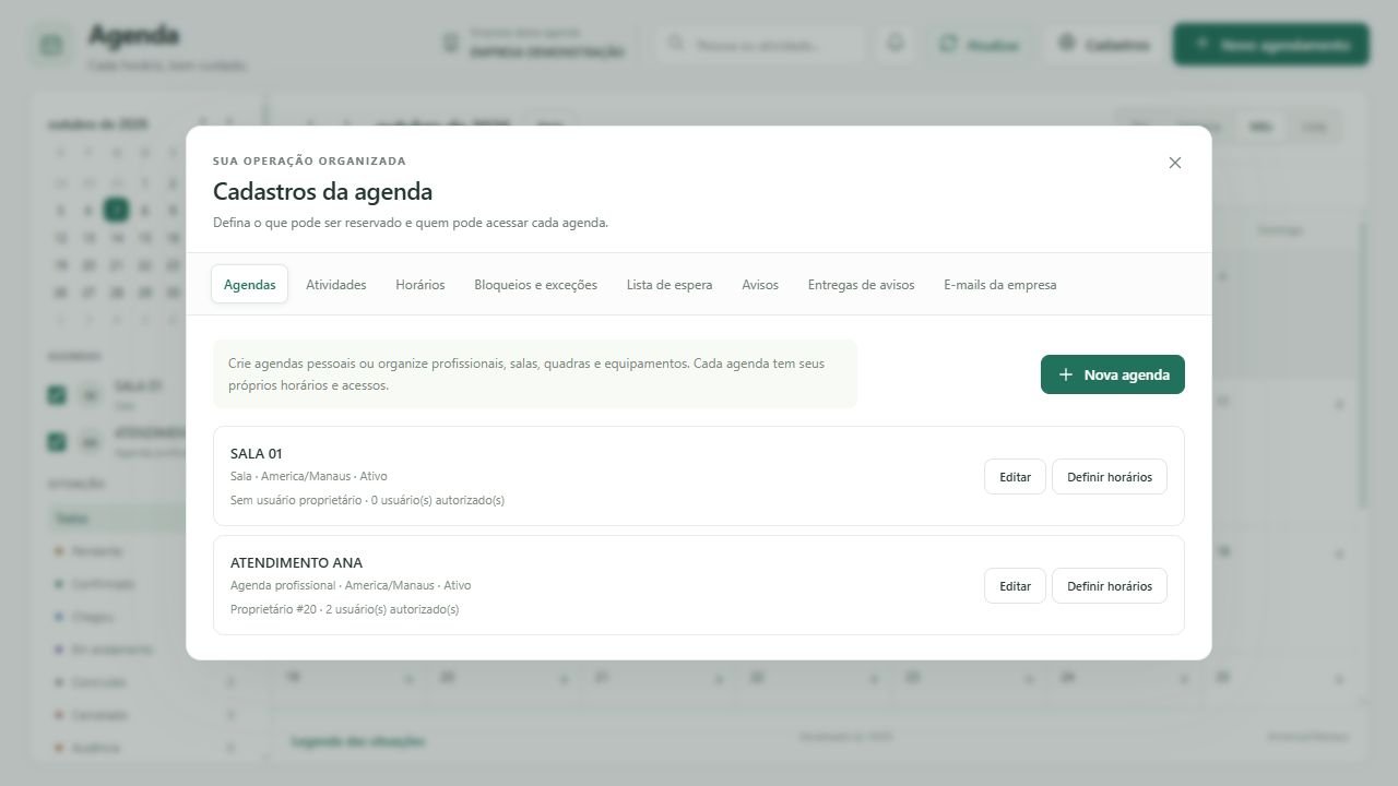 Abra Nova agenda na lista de agendas.