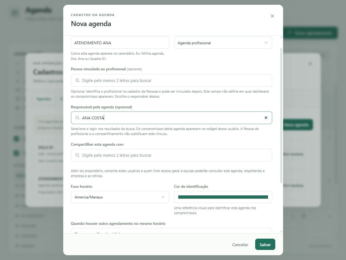 Selecione o login responsável pela agenda profissional.