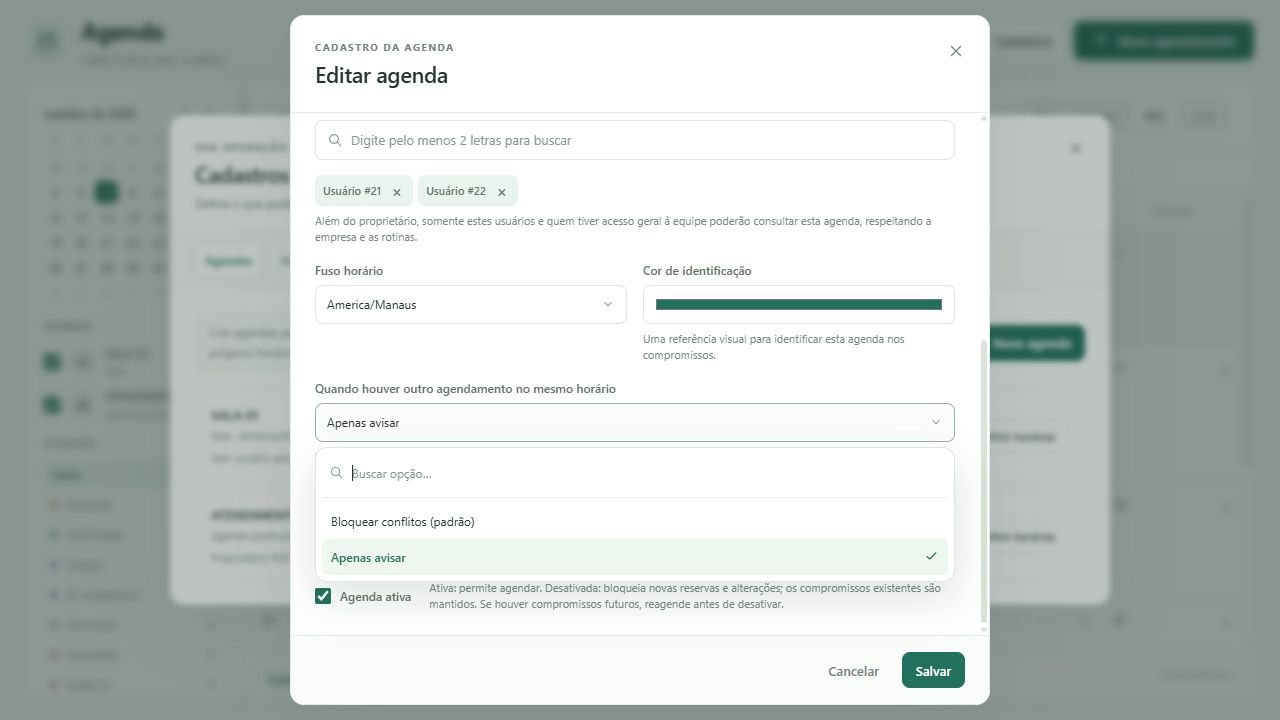 Escolha entre Bloquear conflitos e Apenas avisar para sobreposições.