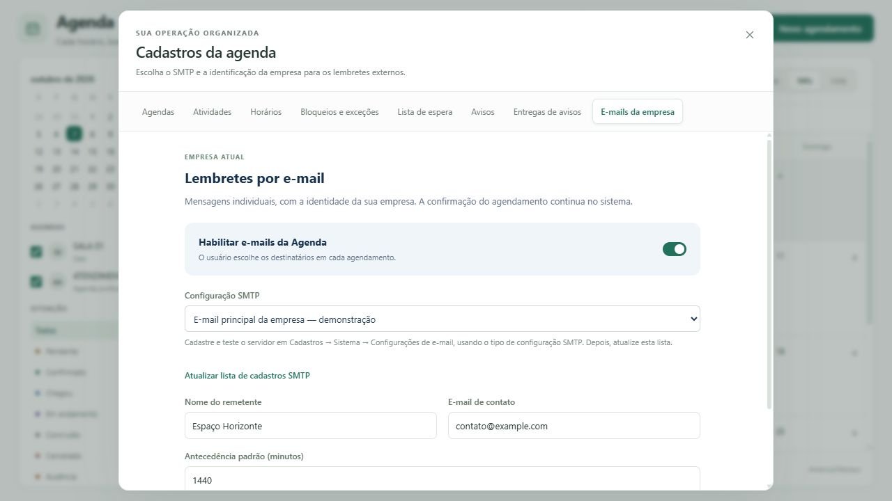 Abra E-mails da empresa nas preferências da Agenda.