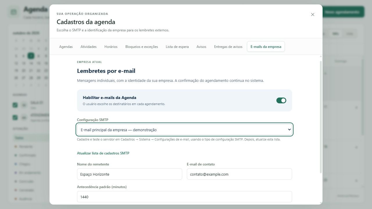 Selecione o cadastro de envio em Configuração SMTP.