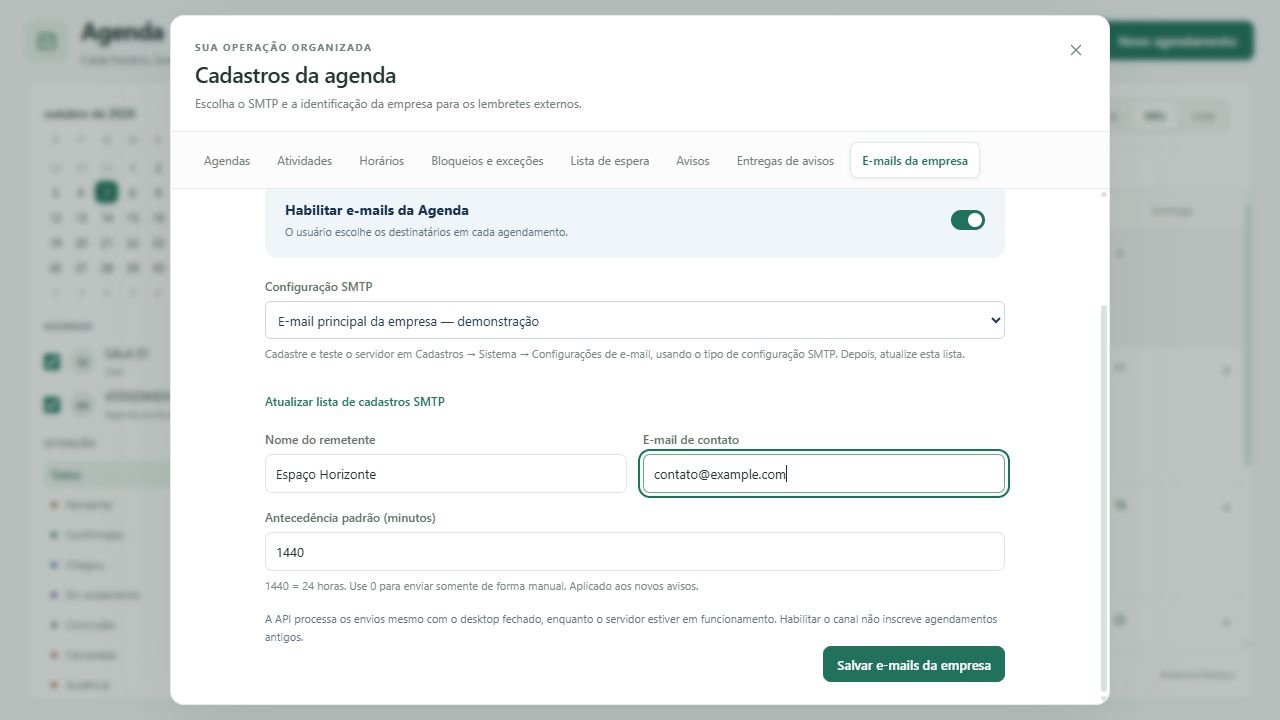 Informe o nome do remetente e o e-mail de contato que podem aparecer para o destinatário.