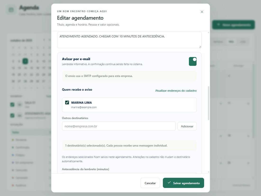 Ative Avisar por e-mail e escolha quem receberá o aviso deste compromisso.