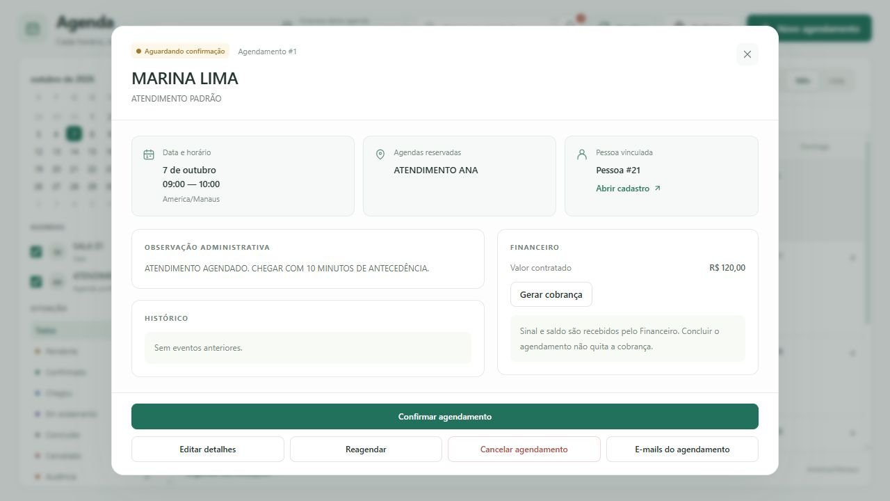 Abra um compromisso para consultar seus dados, a situação e as ações disponíveis.