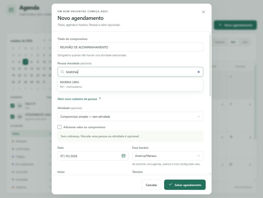 Pesquise a Pessoa vinculada e selecione o cadastro nos resultados.