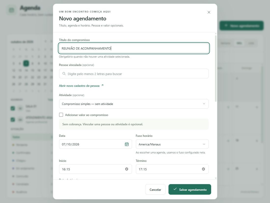 Para um compromisso sem cobrança, deixe Adicionar valor ao compromisso desmarcado.
