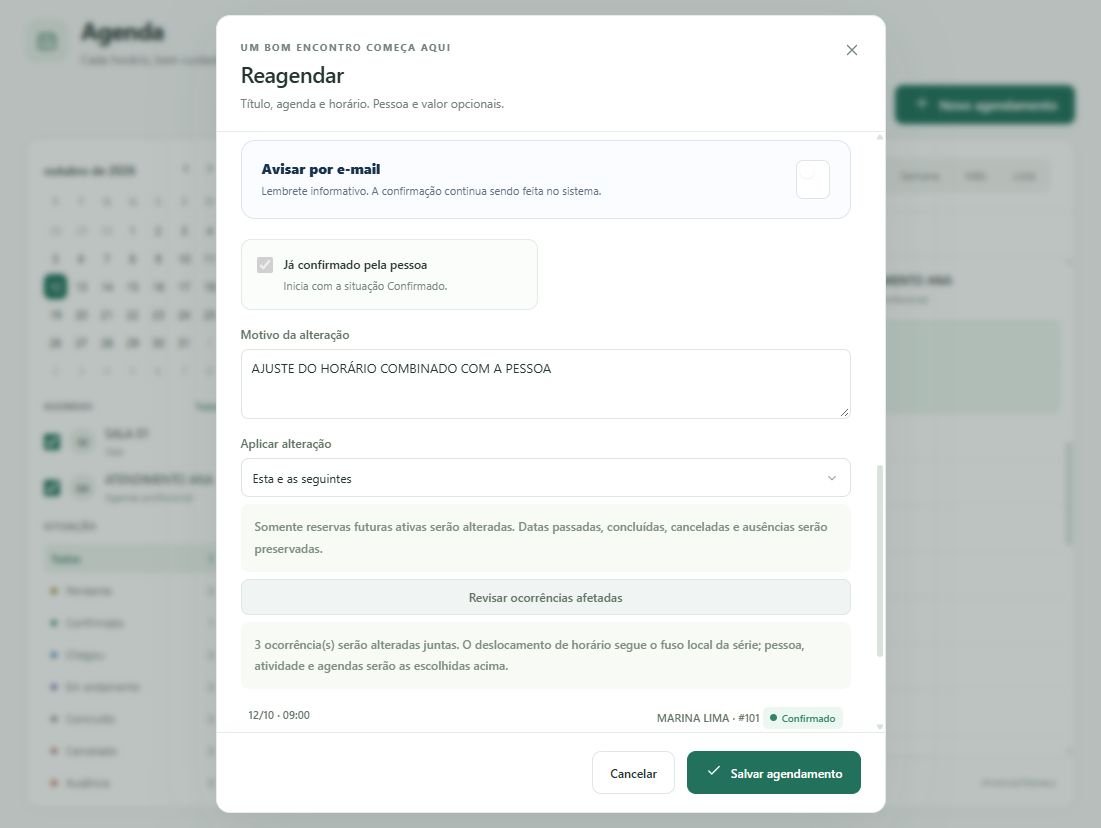 Revise as ocorrências afetadas antes de confirmar a alteração da série.
