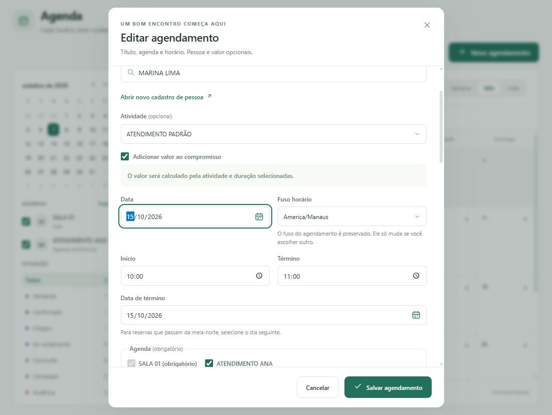 Marque Adicionar valor ao compromisso e confira os dados para a cobrança.