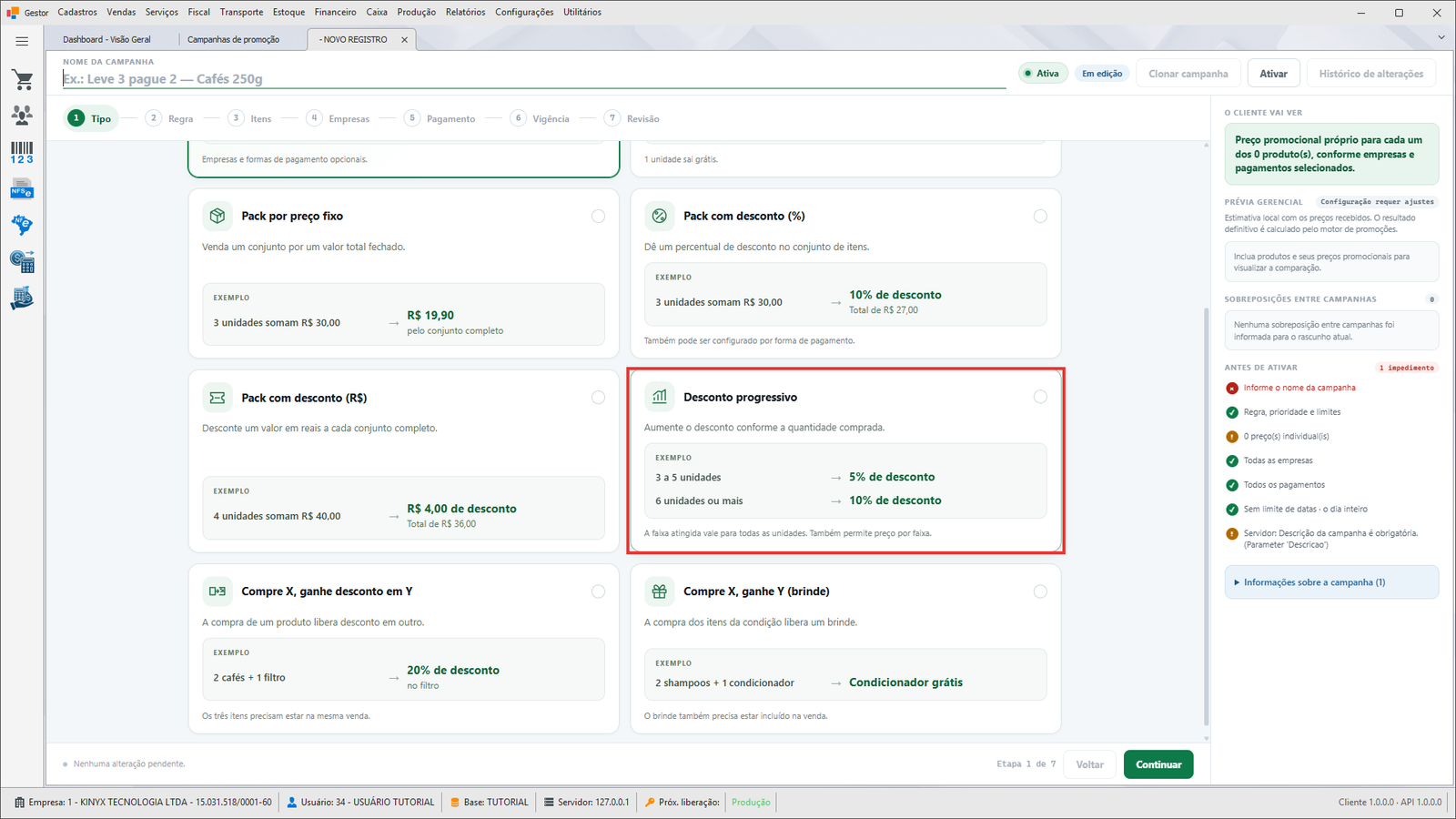 Etapa Tipo — card Desconto progressivo