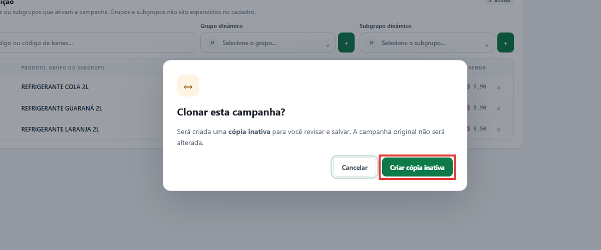 Diálogo Clonar esta campanha