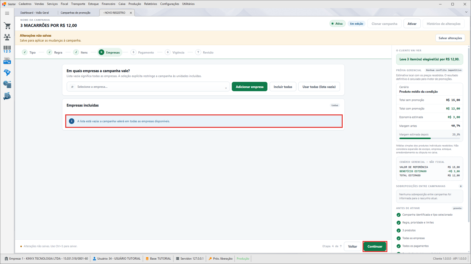 Etapa Empresas com a lista vazia