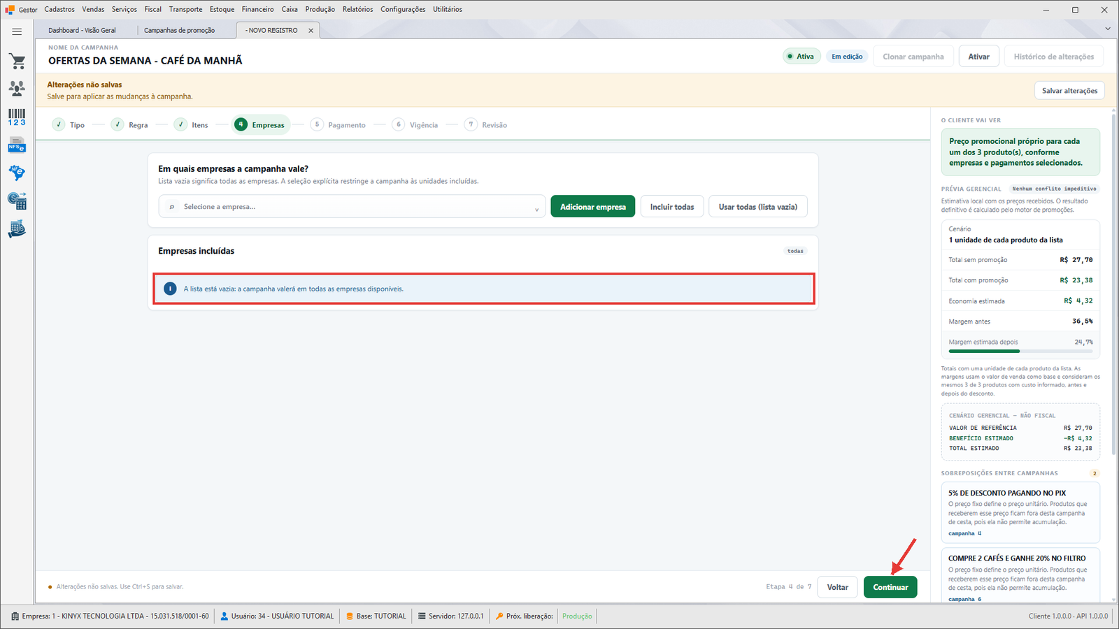 Etapa Empresas — lista vazia