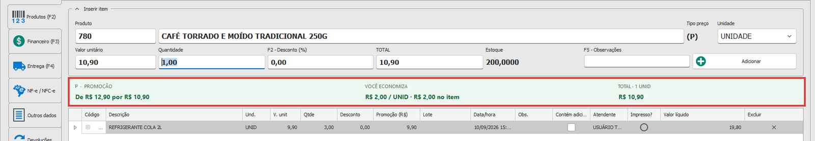 Faixa de promoção na venda