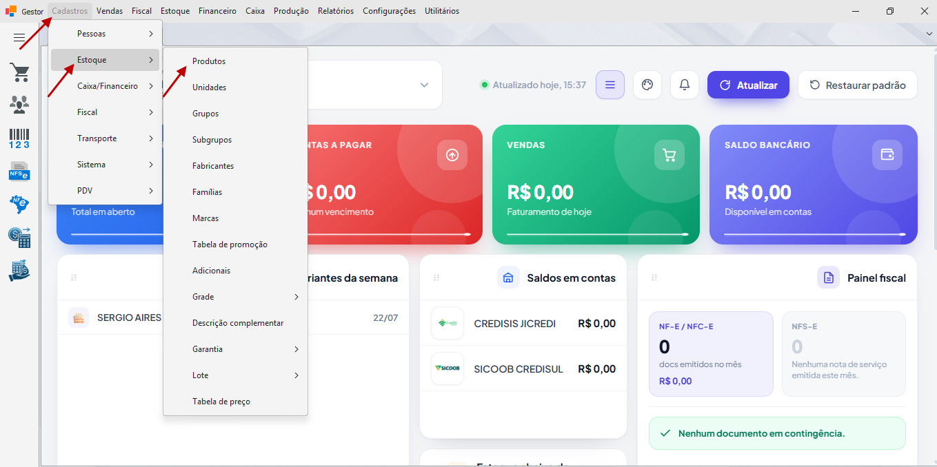 Menu Produtos