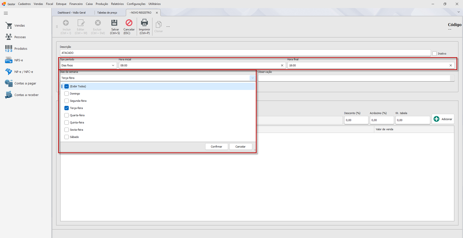 Tabela de Preço Composto