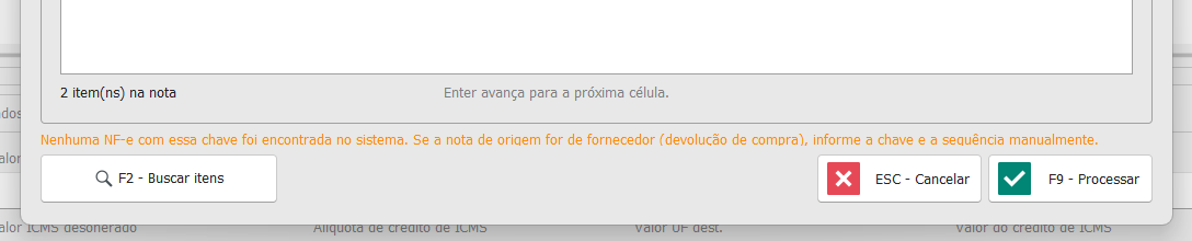 Aviso laranja de nota de origem não encontrada