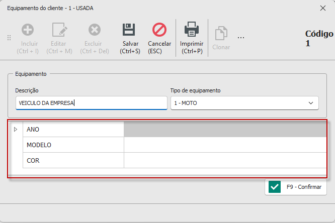 Cliente — equipamentos (assistência)