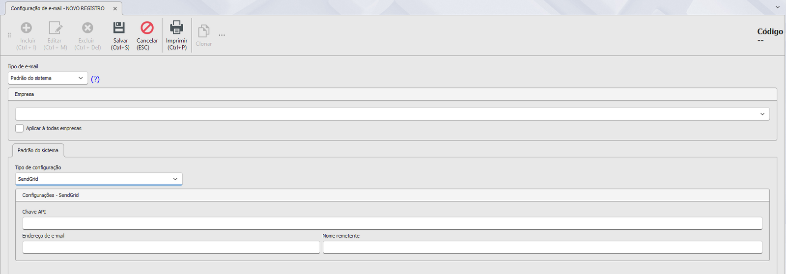 Configuração de Email (SMTP / SendGrid)