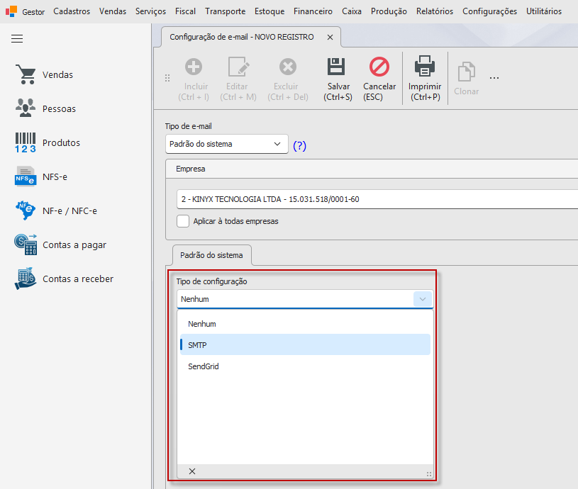 Configuração de Email (SMTP / SendGrid)