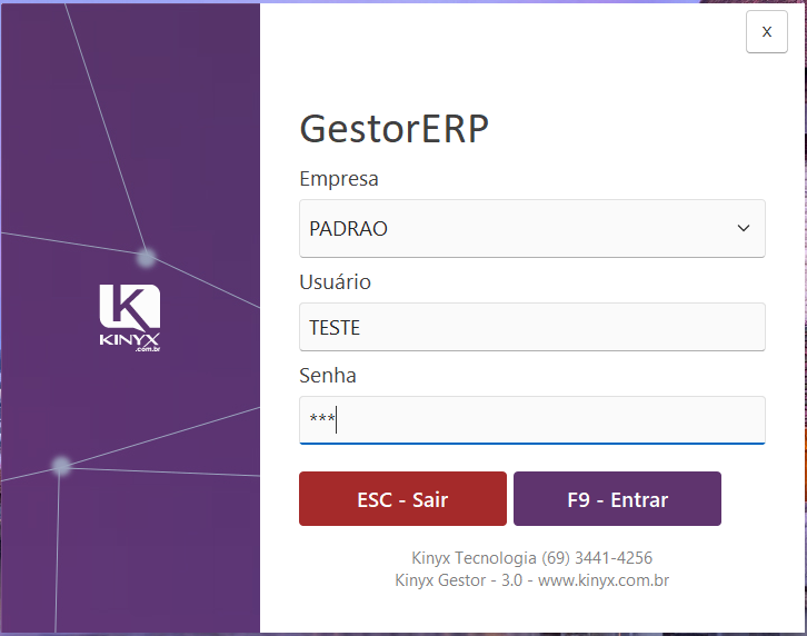 Tela de login com os campos preenchidos