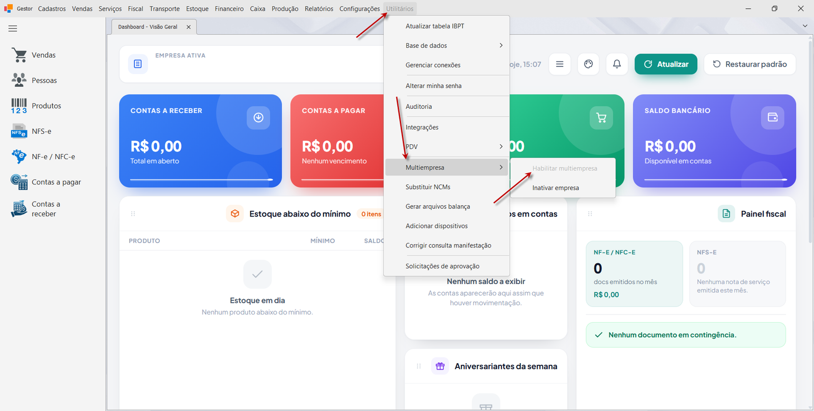 Selecionar empresa (multi-empresa)