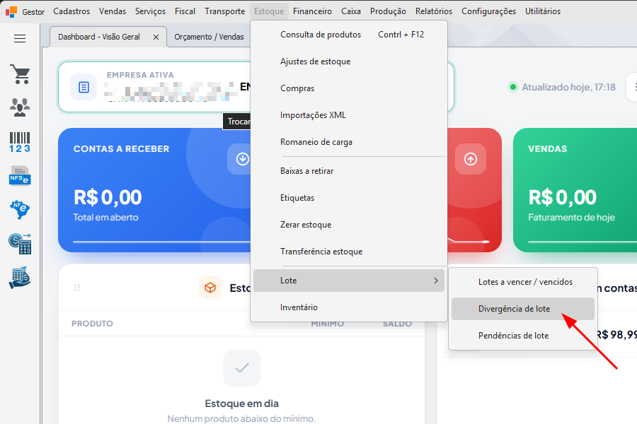 Conferir divergências de lote
