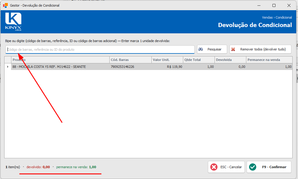 Fazer e devolver uma venda condicional