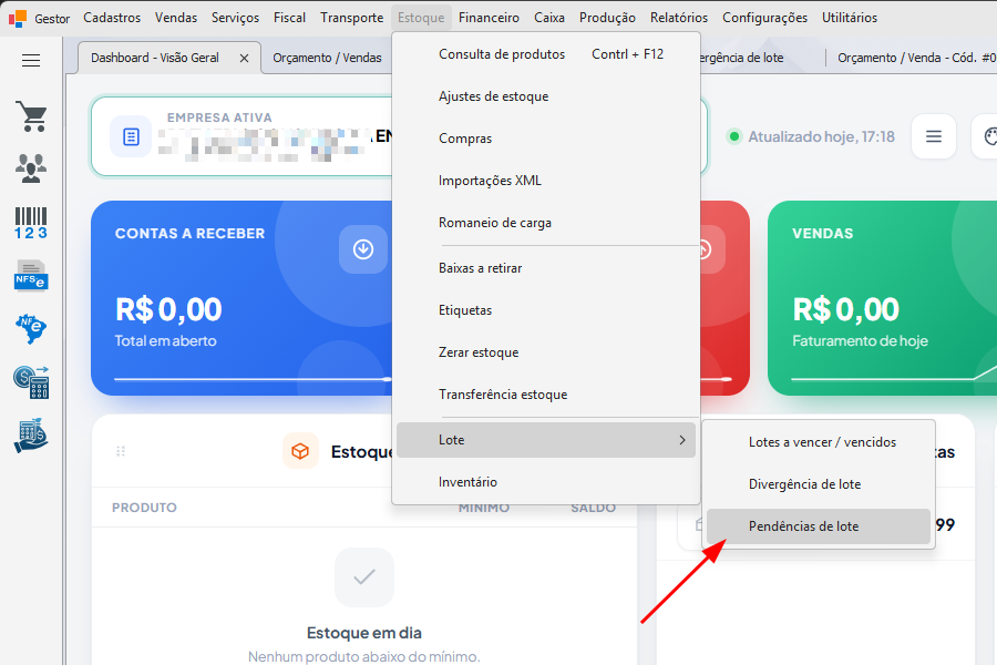 Resolver pendências de lote