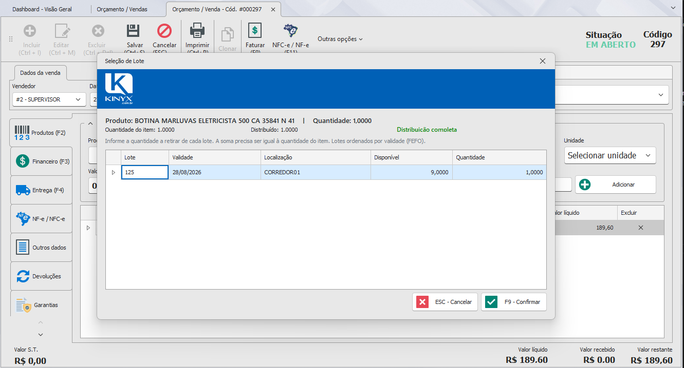 Vender produto controlado por lote